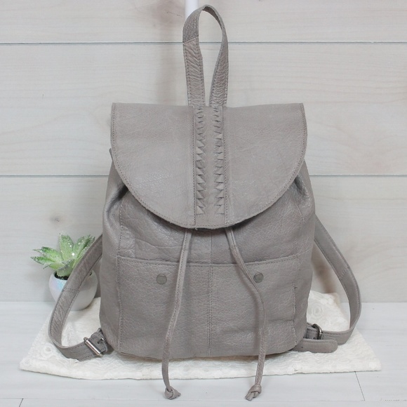 Anthropologie Handbags - Anthro Day & Mood Leather Flap Front Grey Backpack